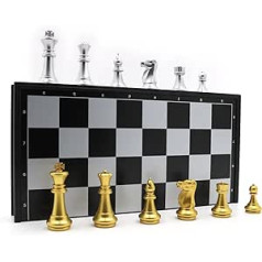 GIBZ magnētiskais šaha galds, tradicionālās spēles, pārnēsājama šaha spēle, kas izgatavota no koka/plastmasas bērniem, pieaugušajiem, skola, āra, ceļojumi, 36 x 36 cm (zelta sudraba šahs)