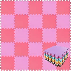 qqpp® 18 Puzzle EVA Foam Puzzle Mat, Puzzle Carpet, Children’s Crawling Mat, Play Mat, Baby Non-Toxic Sports Non-Slip Floor Protection Mat, Fitness Mat Pink, Red, QQC-CIb18N