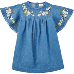 Mud Pie Baby Girls' Embroidered Chambray Dress, Blue, 4T