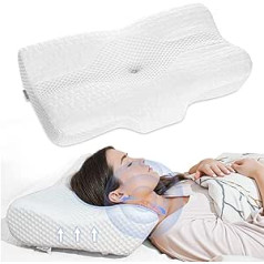 Elviros Orthopaedic Pillow, Memory Foam, Ergonomic Pillow for Neck Pain Sleeping Pillow, Neck Pillow, Neck Support Pillow, Side Sleeper Pillow, Stomach Sleeper Pillow, 58 x 12/10 x 38 cm