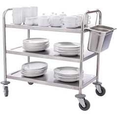 uyoyous Serving Trolley 95 x 50 x 95 cm Stainless Steel 3 Shelves Kitchen Trolley Transport Trolley Stainless Steel with 4 360° Rotating Wheels (2 x Brakes) for Restaurant Kitchen or Hotel