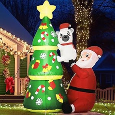 Solpex Inflatable Christmas Decoration, 180 cm / 6 ft Inflatable Christmas Tree with Santa Claus Polar Bear, with LED Lighting, Suitable for Outdoor Christmas Party, Garden, Lawn, Patio, Decoration