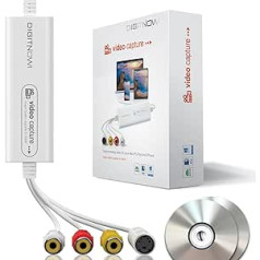 DIGITNOW! USB 2.0 video tveršanas karte, VHS VCR TV uz DVD pārveidotājs, atbalsts operētājsistēmai Mac OS X PC Windows 7 8 10 White Medium