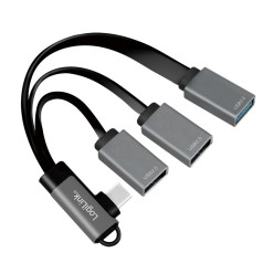 3.2 USB šakotuvas, usb-c/m 90, skirtas 3xusb-a/f, 0,15 m