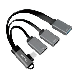 Centrmezgls usb 3.2, usb-c/m 90, 3xusb-a/f, 0,15 m