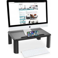 Adjustable monitor stand with wooden top, up to 10 kg, black