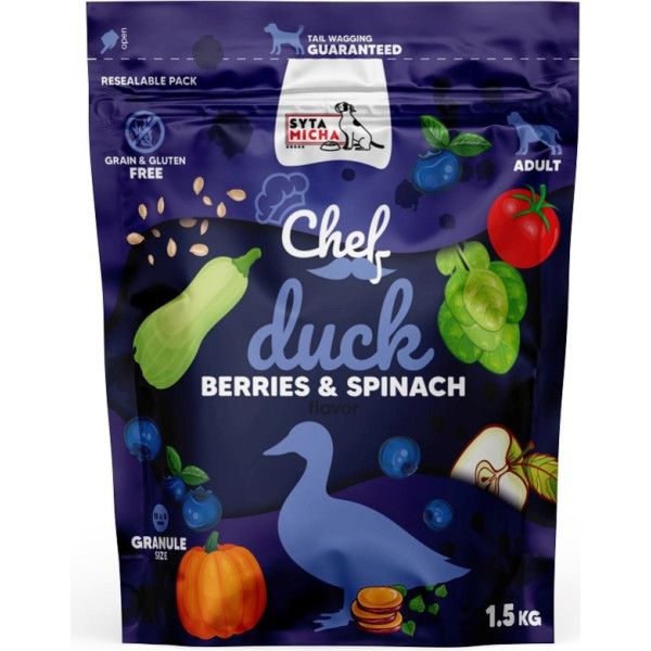 Satiated dry food, duck, blueberries and spinach, 1.5 kg for dogs