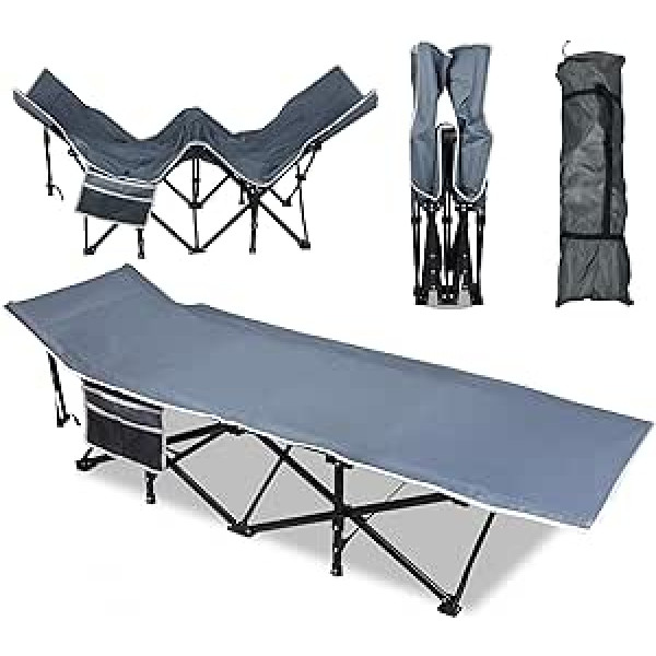 ACXIN Camp Bed Sturdy Folding Camping Bed up to 250 kg with Carry Bag and Side Bag, Ideal for Outdoor Travel, Indoor, Camping, Guest Beds, Beach and Garden