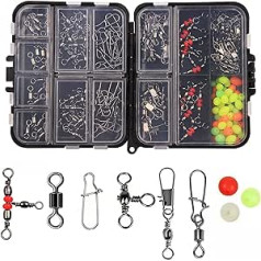 140 Pcs/Box Fishing Knobs, Ball Bearings, 3 Way Twist Lock, Triple Rotating Connecting Clips and Fishing Beads, Small Boxfull with Rig Bits for Sea Fishing/Carp Fishing