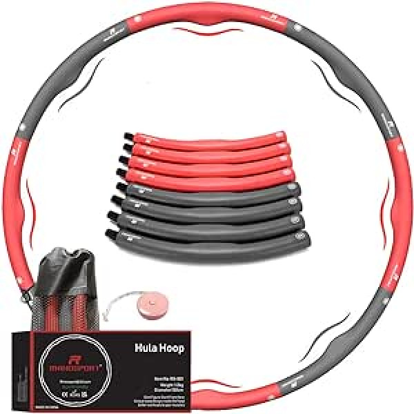 RHINOSPORT Hula Hoop svara zaudēšanas fitnesam pieaugušajiem un bērniem, 8 noņemamas detaļas, svaru un izmēru var regulēt (1,2 kg) ar mini mērlenti