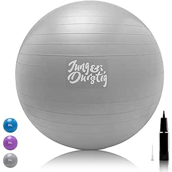 Jung & Durstig Exercise Ball with Air Pump | Yoga Ball in 3 2 Sizes | Seat Ball BPA-Free | Balance Ball for Back Training | Bouncy Ball for Office Home and Fitness