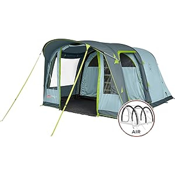 Coleman Meadowood 4 Air Inflatable Tent, 4 Person Air Tent, Family Tent with 2 Extra Large Dark Sleeping Compartments and Panteroom, Quick Assembly, Includes Pump, Waterproof WS 4,000 mm, Grey