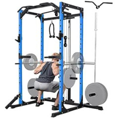 ZERELEK Power Cage, Power Rack ar Lat Pull un Airing Pull, Daudzfunkcionāla spēkstacija ar Olimpisko svaru šķīvju komplektiem, Squat Cage ar 545 kg maksimālo slodzi mājas sporta zālei