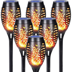 Qedertek Solar Lights for Outdoor Garden - Pack of 6 12 LED Solar Lamp for Outdoor Use with Realistic Flame Effect IP65 Waterproof Garden Torches Solar for Gardens Paths Backyards Lawn Halloween