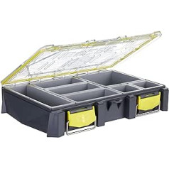 BUZBE Colony 15 Modular Tackle Box, Customizable Waterproof Box, Plastic Organizer Box, Fishing Tackle Storage, Small Parts Box, Grey and Yellow