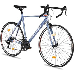 Hiland šosejas velosipēds, 700C Shimano 14 ātrumu pārnesumu pārslēgs, 50 cm / 54 cm / 58 cm tērauda rāmis fiksējošās bremzes sacīkšu velosipēds, pilsētas piepilsētas velosipēds vīriešiem un sievietēm, zils/pelēks/sudrabs