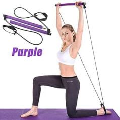 Xuers Yoga Pilates stieņa komplekta vingrošanas noturības siksna mājas treniņiem sporta zālē, pārnēsājams Pilates nūju muskuļu tonizējošs stienis ar elastīgām virves pēdu cilpām (violeta)