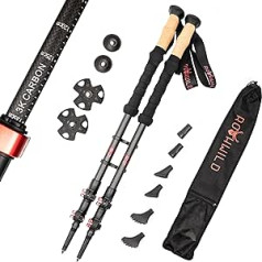 Rothwild Hiking Poles, Model Capricorn, Trekking Poles Made of Carbon with Cork Handle, for Men and Women, Length 105-135 cm, Black