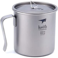 Keith 400ml Titanium Camping Cup/650ml – īpaši viegls viena slāņa krūzes kauss ar rokturi