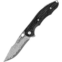 Joa Pocket Knife Folding Knife Damascus Sharp Folding EDC Knife Small Outdoor Knife Survival Camping Knife Hunting Knife Ebony Handle Damascus Steel Knife Hand Tools One-Handed Knife