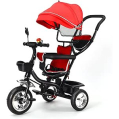 4-in-1 Children's Tricycle for Children from 12 Months to 5 Years with Removable Sun Canopy and Push Bar Tricycles, Jogger, with Skylight, Seat Belts, Freewheel 4-in-1 (Large Red)