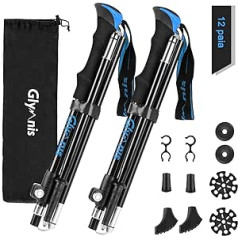 Glymnis Hiking Poles / Trekking Poles / Walking Poles, 7075 Aluminium, Adjustable between 110-130 cm, Clamp Lock, 4 Pairs of Rubber Buffers for Trekking, blue