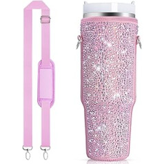 Keepamor Bling Water Bottle Carrying Case for Stanley Quencher H2.0 & Adventure 1.2L Cup with Handle, Neoprene Water Bottle Holder with Adjustable Strap for Stanley Cup Accessories