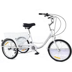 20 Inch 8 Speed 3 Wheel Bicycle Seniors Tricycle for Adults Bicycles Women's Leisure Travel Tricycle with Basket, Excursion Sports Shopping (White)