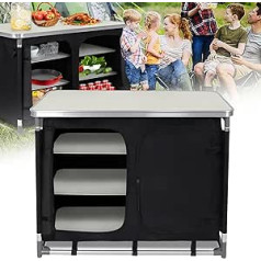 AufuN Camping Kitchen Foldable Camping Cabinet with Aluminium Frame, Storage Compartments, Table Top Including Carry Bag, Outdoor Camping Kitchen, Kitchen Box, Travel Kitchen