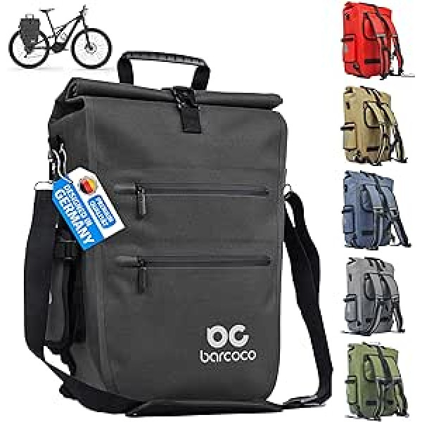 barcoco Velosipēdu somas Pannier Rack, 100% ūdensizturīga velosipēda mugursoma, Pannier bagāžnieka soma velosipēdam, Klickfix ar klēpjdatora nodalījumu, klēpjdatora soma, atstarojoša mugursoma, melna, 21 L