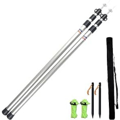 Telescopic Tarpaulin Poles, Set of 2 Adjustable Awning Poles for Tent Flies, Camping, Shelter, Awning, Motorhome, Car and Motorcycle, Camping, Garden, Strong Aluminium, 230 cm