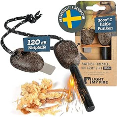 Light My Fire Steel ar avārijas svilpi - Swedish Firesteel Bio Army 12 000 aizdedzes - diametrs 10 mm - Magnesium Fire Starter āra kempings un medības - Firestone Survival Ražots Zviedrijā, brūns