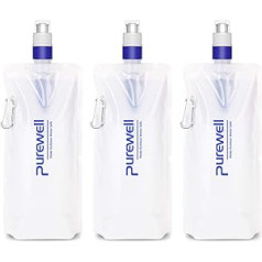 Purewell Foldable Water Filter Canteen for Hiking, 1L Water Bag/Bottle with Filter, Press Water Through a Filter, Lightweight, BPA Free, Leak-Proof, Emergency Prevention