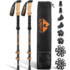 ALPENFUX® Premium Wanderstöcke Teleskop, Trekkingstöcke, Nordic Walking Stöcke, leicht und verstellbar mit Korkgriff für Damen und Herren