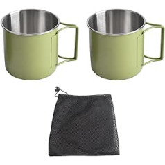 NUZAMAS Set of 2 Folding Cups 330 ml 304 Stainless Steel Coffee Tea Water Cup Portable Outdoor Camping Mug for Outdoor Hiking Cooking Camping Pot Open Fire (Green)