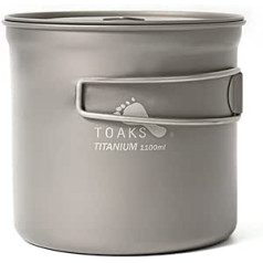 TOAKS Titanium Pot Outdoor Camping Titanium Vieglie portatīvie var tikt izmantoti kā krūzes, bļodas un katli (1100 ml)