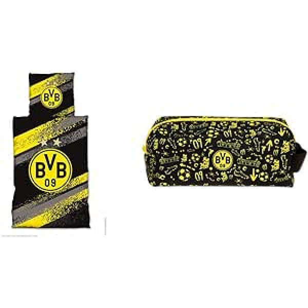 Borussia Dortmund BVB gultas veļas grafiti svītras viena izmēra un BVB unisex jauniešu BVB slinkais penālis liels penālis, melns dzeltens viena izmēra