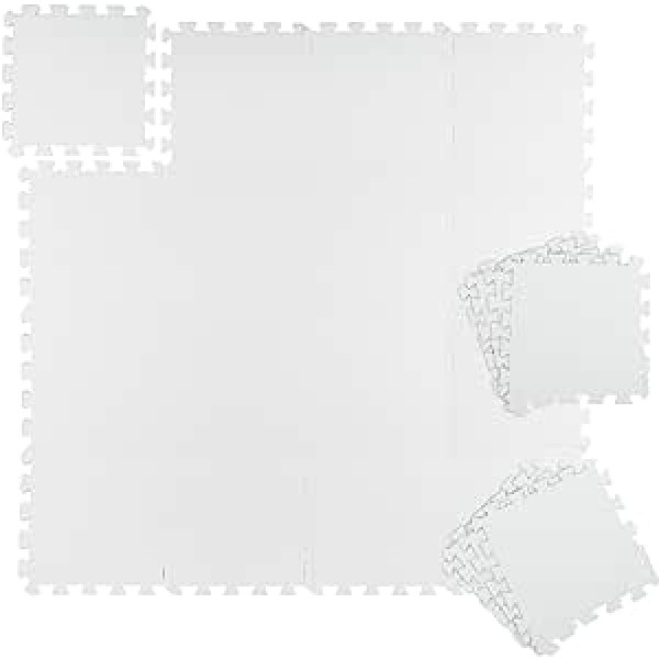 Relaxdays Floor Protection Mat, 30 x 30 cm, Set of 24, Underlay Mat, Fitness & Sports Equipment, 2.16 m², Noise and Step Protection, White