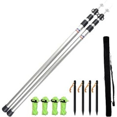 Telescopic Tarp Poles Set of Two, Adjustable Poles Tent Fly, Camping, Shelter, Awning, RV Car & Motorcycle Camping, Strong Aluminium 230 cm with Zip Bag