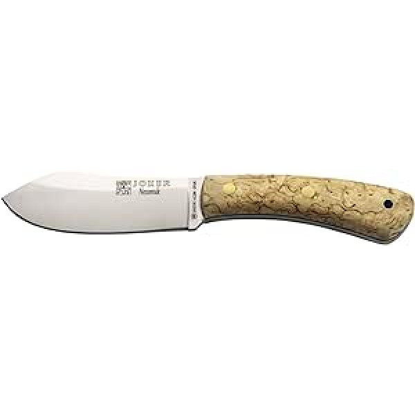 Joker Nessmuk CL136 Hunting Knife, Birch Handle, 11 cm Sandvik 14C28N Flat Edge Blade, Brown Leather Sheath, Fishing, Hunting, Camping and Hiking Tool