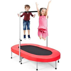 GOPLUS Trampoline for 2 Children, 5 Levels Adjustable Handrail, Foldable Children's Trampoline for Indoor/Outdoor, Fitness Trampoline for Children/Adults, Maximum Load 150 kg