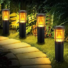 Ainostone Solar Torches Pack of 4 Solar Garden Torches RGBW Solar Lights with Realistic Flickering IP65 Waterproof Solar Lights Colour Changing 2 Lighting Modes for Outdoor Garden Lawn Patio New Year