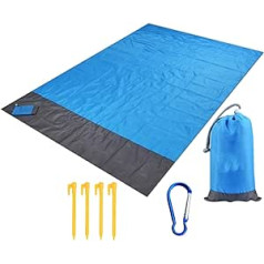 Amagogo Picnic Blanket, Beach Blanket, Durable Outdoor Mat, Waterproof, Foldable, Camping Blanket, Beach Mat for Park, Festival, Hiking, Camping, Travel, Blue, 200 x 210 cm