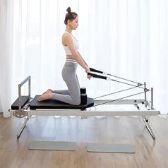 NGARY Pilates Reformer, salokāms Pilates Reformer iekārtas aprīkojums ar 5 pretestības auklām, augstas stiprības sakausējuma atsperēm, līdz 200 kg svara, iesācējiem un pieredzējušiem lietotājiem