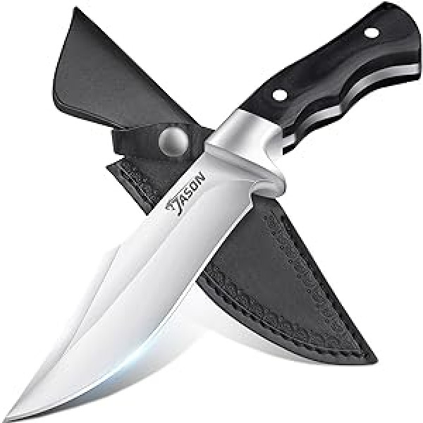 JASON Outdoor Survival Knife, Hunting Knife, Fixed Blade, Sharp Bushcraft Knife, D2 Survival Knife, Full Tang Belt Knife, Ride Knife for Adventure & Camping