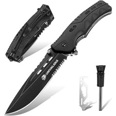 univinlions Pocket Knife Folding Knife Outdoor 8 in 1 Survival Knife with Whistles, D2 Steel Rescue Knife with Glass Breaker, Sharp Folding Knife for Camping, Fishing, Trekking