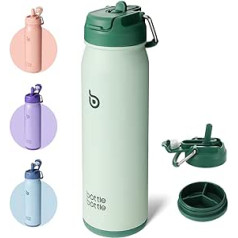 BOTTLE BOTTLE 24 oz Sports Water Bottle, Stainless Steel Insulated Water Bottle with Straw and Pill Holder (Green)