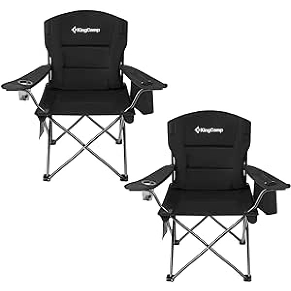 KingCamp Camping Chair Foldable Fishing Chair Comfortable Padded Folding Chair Camping with Armrest and Drink Holder Practical Robust up to 136 kg Outdoor Chair