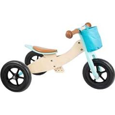 maza pēda Trike Maxi 2 in 1 Tirkīza koka trīsriteņu trīsritenis - trīs un līdzsvara velosipēds, regulējams sēdeklis un gumijotas riepas, 11609, liela