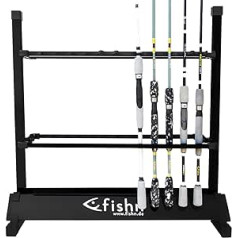 FISHN® stieņu statīvs 24 makšķerēm, kas izgatavotas no augstas kvalitātes alumīnija, makšķeres turētājs, makšķeres turētājs - 72 x 70 x 30 cm (melns)